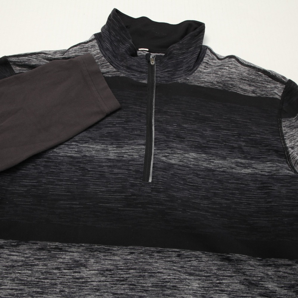 Lululemon Shirt Mens Large Black Gray Heather 1/4 Zip Mock Neck Long Sleeves